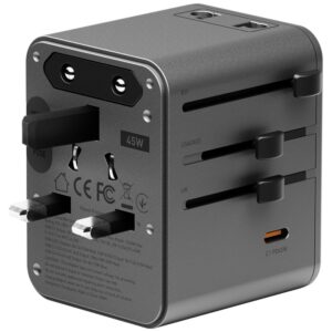 Energea TravelWorld Mini GaN 45W PD sieninis įkroviklis 3x USB-C / 2x USB-A Gunmetal - Image 7