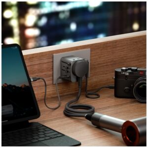 Energea TravelWorld Mini GaN 45W PD sieninis įkroviklis 3x USB-C / 2x USB-A Gunmetal - Image 8