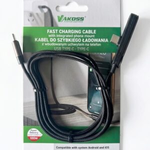 Vakoss TC-U570“ USB-C į USB-C laidas su stovo funkcija, 100 W, 1 m juodas - Image 2