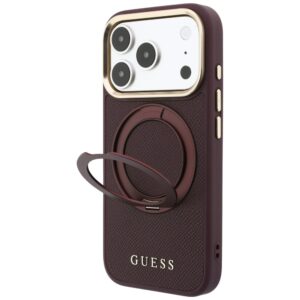 Guess Ring Stand 360 Grained Classic Logo MagSafe dėklas, skirtas iPhone 18 Pro / 17 Pro, bordo spalvos - Image 2