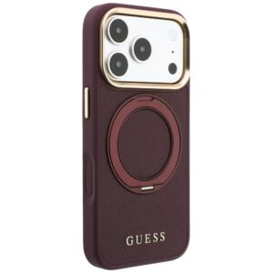 Guess Ring Stand 360 Grained Classic Logo MagSafe dėklas, skirtas iPhone 18 Pro / 17 Pro, bordo spalvos - Image 4