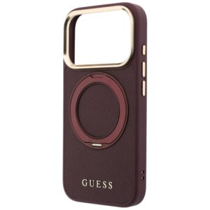 Guess Ring Stand 360 Grained Classic Logo MagSafe dėklas, skirtas iPhone 18 Pro / 17 Pro, bordo spalvos - Image 6