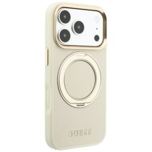 Guess Ring Stand 360 Grained Classic Logo MagSafe dėklas, skirtas iPhone 18 Pro / 17 Pro, smėlio spalvos - Image 4