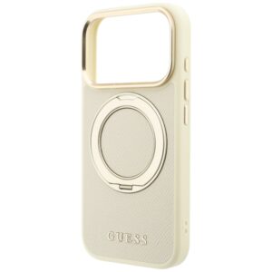 Guess Ring Stand 360 Grained Classic Logo MagSafe dėklas, skirtas iPhone 18 Pro / 17 Pro, smėlio spalvos - Image 6