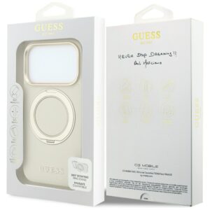 Guess Ring Stand 360 Grained Classic Logo MagSafe dėklas, skirtas iPhone 18 Pro / 17 Pro, smėlio spalvos - Image 8