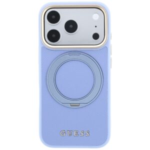 Dėklas Guess Ring Stand 360 Grained Classic Logo MagSafe, skirtas iPhone 18 Pro / 17 Pro, šviesiai mėlynas - Image 3