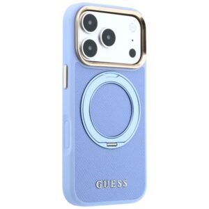 Dėklas Guess Ring Stand 360 Grained Classic Logo MagSafe, skirtas iPhone 18 Pro / 17 Pro, šviesiai mėlynas - Image 4