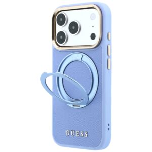 Dėklas Guess Ring Stand 360 Grained Classic Logo MagSafe, skirtas iPhone 18 Pro Max/17 Pro Max, šviesiai mėlynas - Image 2