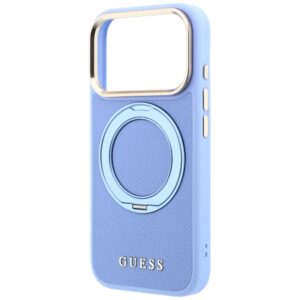 Dėklas Guess Ring Stand 360 Grained Classic Logo MagSafe, skirtas iPhone 18 Pro Max/17 Pro Max, šviesiai mėlynas - Image 6