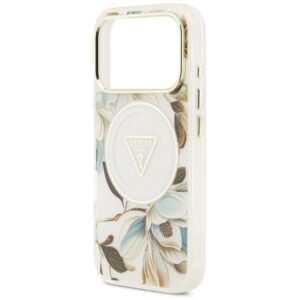 Dėklas Guess IML Glitter Flowers Triangle MagSafe, skirtas iPhone 18 Pro Max / 17 Pro Max, baltas - Image 6