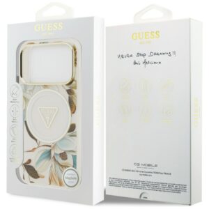 Dėklas Guess IML Glitter Flowers Triangle MagSafe, skirtas iPhone 18 Pro Max / 17 Pro Max, baltas - Image 8