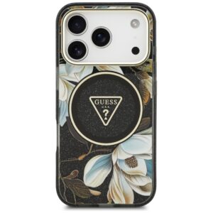 Dėklas Guess IML Glitter Flowers Triangle MagSafe, skirtas iPhone 18 Pro Max / 17 Pro Max, juodas - Image 3