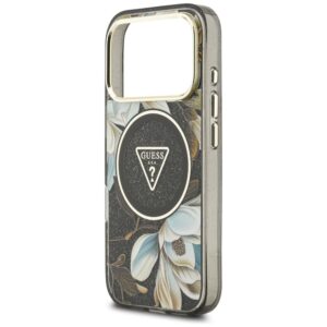 Dėklas Guess IML Glitter Flowers Triangle MagSafe, skirtas iPhone 18 Pro Max / 17 Pro Max, juodas - Image 6