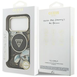 Dėklas Guess IML Glitter Flowers Triangle MagSafe, skirtas iPhone 18 Pro Max / 17 Pro Max, juodas - Image 8
