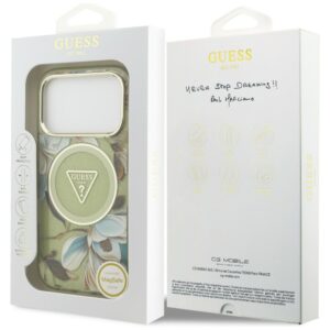 Dėklas Guess IML Glitter Flowers Triangle MagSafe, skirtas iPhone 18 Pro Max / 17 Pro Max, žalias - Image 8
