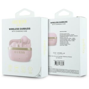 Belaidės ausinės TWS Guess Glossy Gold LinePrinted Classic Logo rožinės spalvos - Image 6