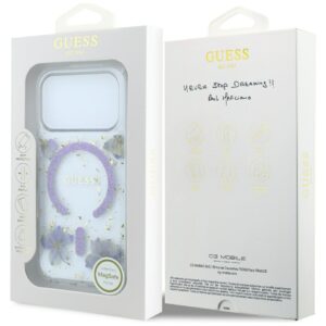 Guess Resin Flowers Glitter MagSafe dėklas, skirtas iPhone 18 Pro / 17 Pro, violetinis - Image 8