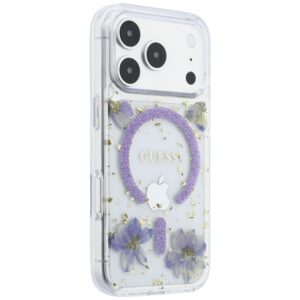 Guess Resin Flowers Glitter MagSafe dėklas, skirtas iPhone 18 Pro Max / 17 Pro Max, violetinis - Image 4