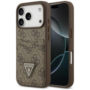 Dėklas Guess 4G Double Card Triangle, skirtas iPhone 18 Pro / 17 Pro, rudas
