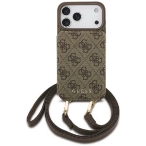 Dėklas Guess 4G Cardslots & Magnetic Closure Crossbody, skirtas iPhone 18 Pro Max / 17 Pro Max, rudas