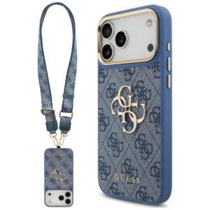 Dėklas Guess 4G Big 4G Classic Logo Big Strap Metal Buttons, skirtas iPhone 18 Pro Max / 17 Pro Max, mėlynas