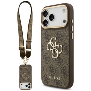 Dėklas Guess 4G Big 4G Classic Logo Big Strap Metal Buttons, skirtas iPhone 18 Pro Max / 17 Pro Max, rudas