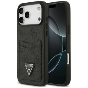 Dėklas Guess 4G Double Card Triangle, skirtas iPhone 18 Pro Max / 17 Pro Max, juodas