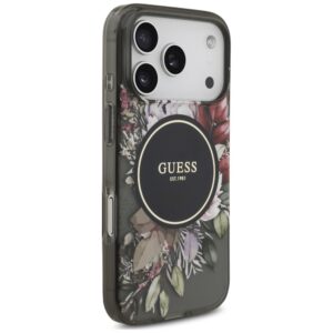 Dėklas Guess IML Flowers Pearl Strap MagSafe, skirtas iPhone 18 Pro / 17 Pro, juodas - Image 4