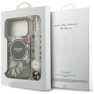 Dėklas Guess IML Flowers Pearl Strap MagSafe, skirtas iPhone 18 Pro / 17 Pro, juodas - Image 8