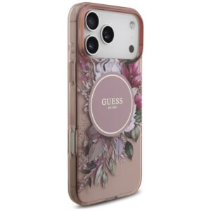 Dėklas Guess IML Flowers Pearl Strap MagSafe, skirtas iPhone 18 Pro / 17 Pro, rožinis - Image 4