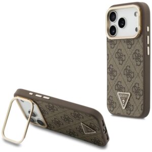 Dėklas Guess 4G PU Triangle Logo & Stand Camera Magsafe, skirtas iPhone 18 Pro / 17 Pro, rudas