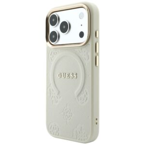 Dėklas Guess Saffiano Peony & Ring MagSafe, skirtas iPhone 18 Pro / 17 Pro, smėlio spalvos - Image 2