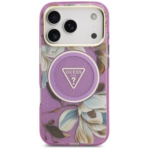 Dėklas Guess IML Glitter Flowers Triangle MagSafe, skirtas iPhone 18 Pro Max / 17 Pro Max, violetinis - Image 3