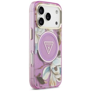 Dėklas Guess IML Glitter Flowers Triangle MagSafe, skirtas iPhone 18 Pro Max / 17 Pro Max, violetinis - Image 4