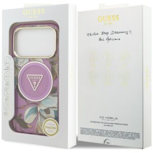 Dėklas Guess IML Glitter Flowers Triangle MagSafe, skirtas iPhone 18 Pro Max / 17 Pro Max, violetinis - Image 8