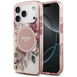 Dėklas Guess IML Flower & Tonal Circle MagSafe, skirtas iPhone 18 Pro Max / 17 Pro Max, rožinis