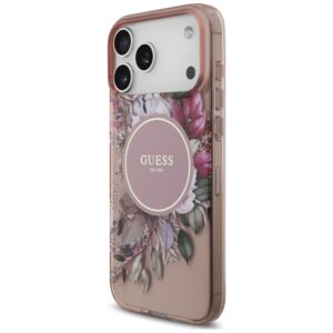 Dėklas Guess IML Flowers Pearl Strap MagSafe, skirtas iPhone 18 Pro Max / 17 Pro Max, rožinis - Image 3
