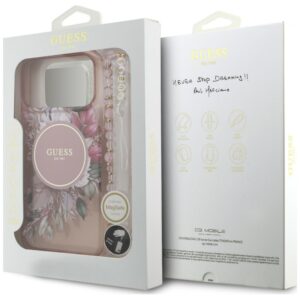 Dėklas Guess IML Flowers Pearl Strap MagSafe, skirtas iPhone 18 Pro Max / 17 Pro Max, rožinis - Image 8