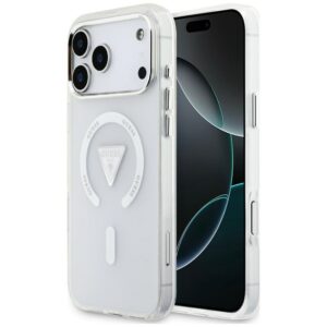 Dėklas Guess IML Gradient Triangle Logo MagSafe, skirtas iPhone 18 Pro Max / 17 Pro Max, skaidrus