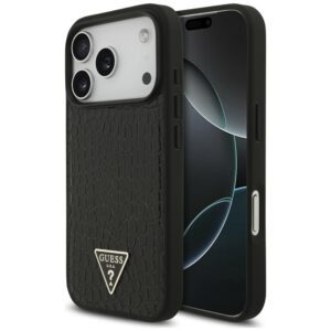 Dėklas Guess Croco Triangle Logo MagSafe, skirtas iPhone 18 Pro Max / 17 Pro Max, juodas