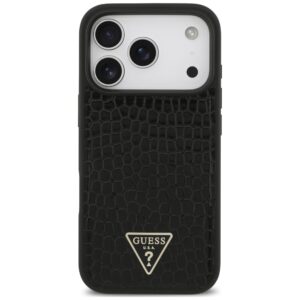 Dėklas Guess Croco Triangle Logo MagSafe, skirtas iPhone 18 Pro Max / 17 Pro Max, juodas - Image 3