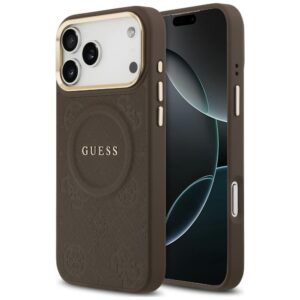 Dėklas Guess Peony Hot Stamp MagSafe, skirtas iPhone 18 Pro Max / 17 Pro Max, rudas