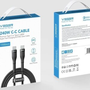 Veger Kabelis USB-C to USB-C PD 48V 5A 240W CC03 1.5m, Juoda - Image 3