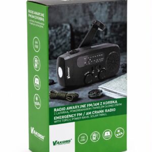 Vakoss FM-3660K“ avarinis FM/AM radijas su dinamo / žibintuvėliu / išorine baterija / saulės baterija - Image 2
