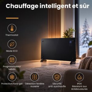 Extralink SMART GLASS PANEL HEATER, BLACK, 2000W, WIFI, LPL-23A-BL - Image 3