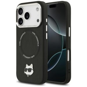 Karl Lagerfeld Choupette Pin MagSafe dėklas, skirtas iPhone 17 Pro Max, juodas