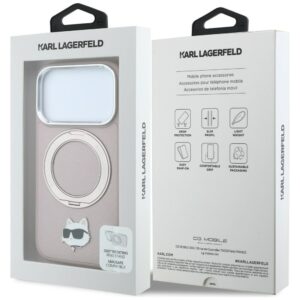 Dėklas Karl Lagerfeld su žiediniu stovu 360 Choupette Head Pin MagSafe, skirtas iPhone 18 Pro / 17 Pro, rožinis - Image 8