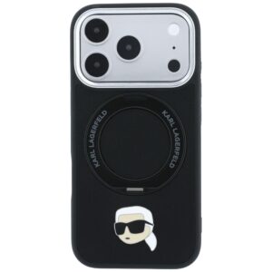 Dėklas Karl Lagerfeld su 360° žiediniu stovu Karl Head Pin MagSafe, skirtas iPhone 18 Pro Max / 17 Pro Max, juodas - Image 3