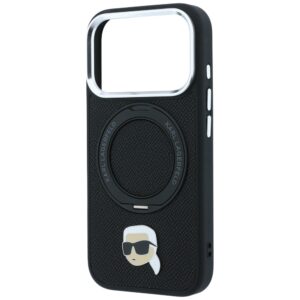 Dėklas Karl Lagerfeld su 360° žiediniu stovu Karl Head Pin MagSafe, skirtas iPhone 18 Pro Max / 17 Pro Max, juodas - Image 6
