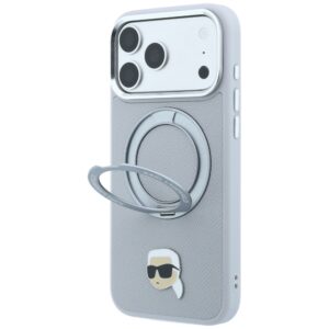 Dėklas Karl Lagerfeld su žiediniu stovu 360 Karl Head Pin MagSafe, skirtas iPhone 18 Pro / 17 Pro, pilkas - Image 2